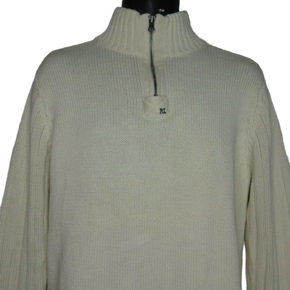 Vintage Ralph Lauren Polo Jeans Co Mens L Ivory White 1/4 Zip Pullover Sweater